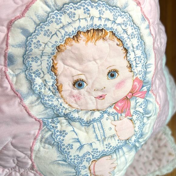 Vintage Baby Quilt with Lace Trim & Birth Certificate Panel - Picture 2 of 14